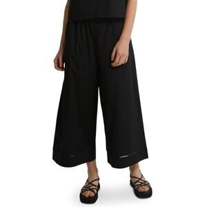 YVES SALOMON Drawstring Elastic Lamb Leather Insert Poplin Cotton Cropped Pants